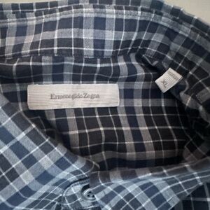 Ermenegildo Zegna Mens Shirt XL Blue and Gray Checkered Button Down Shirt